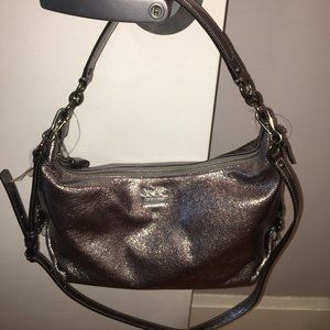 New Coach Metallic Silver Leather Handbag